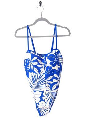 Blue & White Floral One-Piece Swimsuit With Adjustable Straps Padded Cups And Tr